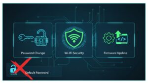 暗号化された通信や信頼できるメーカー、国内サーバーといったセキュリティ機能を備えた「安全な見守りカメラ」の選び方を強調したイラスト。
