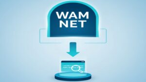 「ワムネット(WAM NET)」が総合情報ポータルとして、その中に「介護サービス情報公表システム」という専門の検索サイトへの入り口があるという関係性を図式化したイラスト。