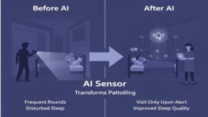労働基準法に関わる宿直（断続的労働）と夜勤（通常の労働）の決定的な違い（主な業務内容、労働時間への算入、賃金体系）を比較し、業務の境界が曖昧になることの労務リスクを警告する図。