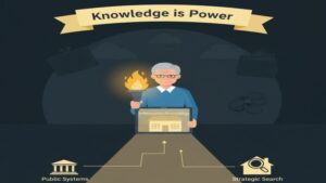 低所得者向けの施設選びにおいて、公的制度の知識や戦略的な探し方が最も強力な「武器」であることを示し、経済的な理由で諦めずに、最善の場所を見つけられるよう読者を励ますまとめのイラスト。