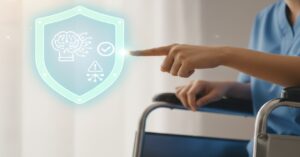 車椅子の指差し確認と安全を象徴するイメージ