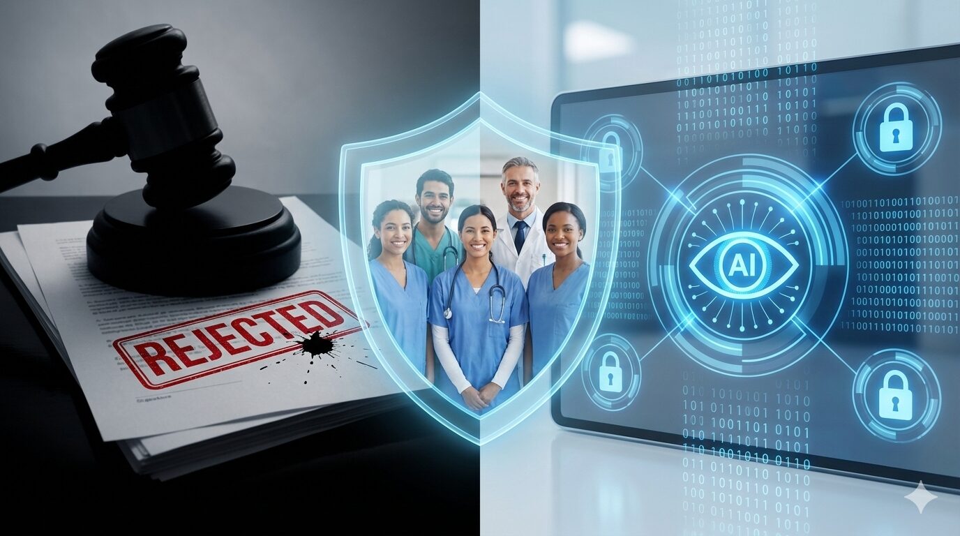 処遇改善加算の不正請求リスク（処分）と、AIによるクリーンな運営（盾）のイメージ