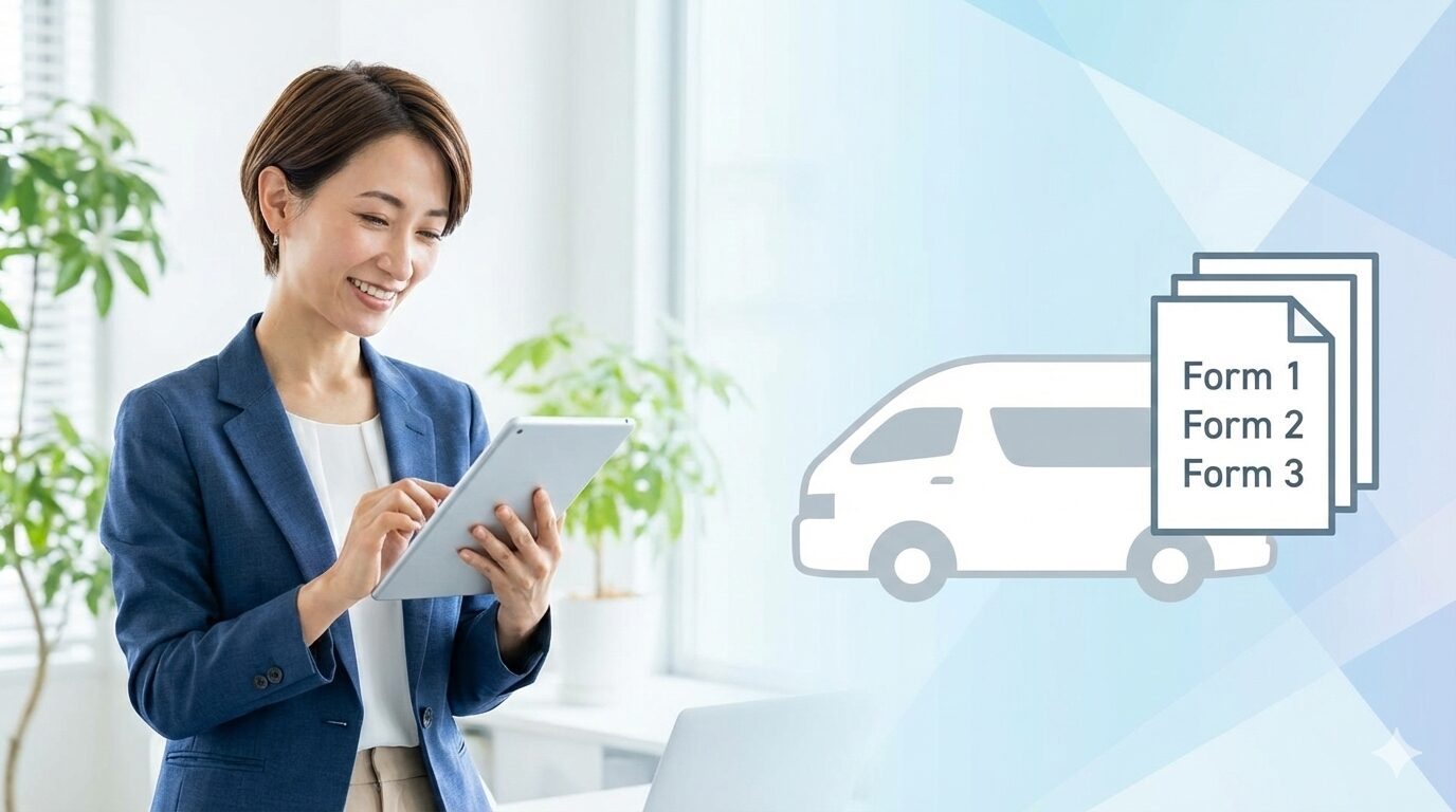 通院等乗降介助のケアプラン（第1表・第2表・第3表）を作成するケアマネジャーのイメージ