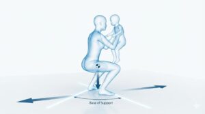 支持基底面を広げ重心を低くしたボディメカニクスの基本姿勢