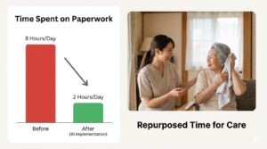 業務効率化によって生まれた時間を利用者との会話に充てている様子