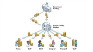国から事業所を経由して職員へ届く処遇改善加算のお金の流れの図解