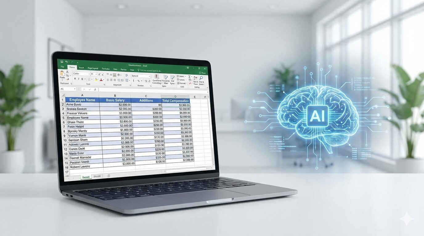 処遇改善加算の計算エクセルシートとAI技術が融合した効率的な事務管理のイメージ