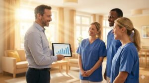 計算結果の根拠を提示し、職員の納得感と信頼を築く管理者の姿