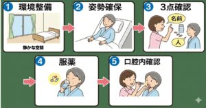 誤嚥と誤薬を防ぐための服薬介助標準フロー(5ステップ)