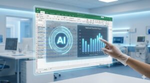 AIが事務作業を自動化し、残業時間を削減している様子を可視化したデジタルイメージ