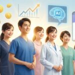 2026年に向けて笑顔で働く介護職員と、賃上げ・AI活用を象徴するアイコンのイメージ