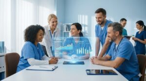 音声入力で記録を終わらせ、事務時間を大幅に短縮できた介護職員の様子