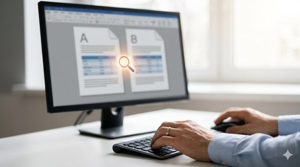 給付管理票とサービス実績を照らし合わせ、修正箇所を特定する精密な確認作業の様子。