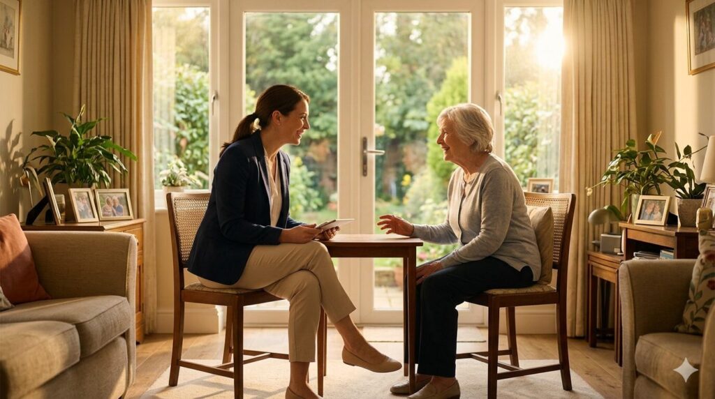 事務作業を効率化し、利用者様とゆっくり向き合う時間を確保できたケアマネジャーの笑顔。