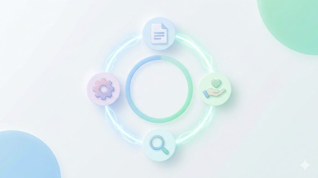 評価・提出・確認・修正という、科学的介護におけるPDCAサイクルの概念図。