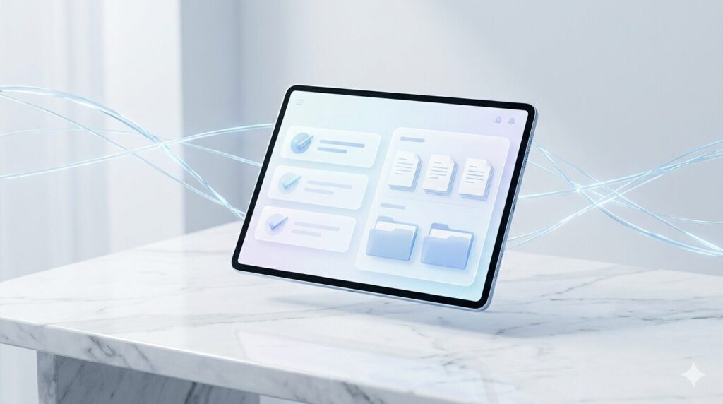 スマートフォンのメモがAIによってプロフェッショナルな報告文に書き換えられていく様子。