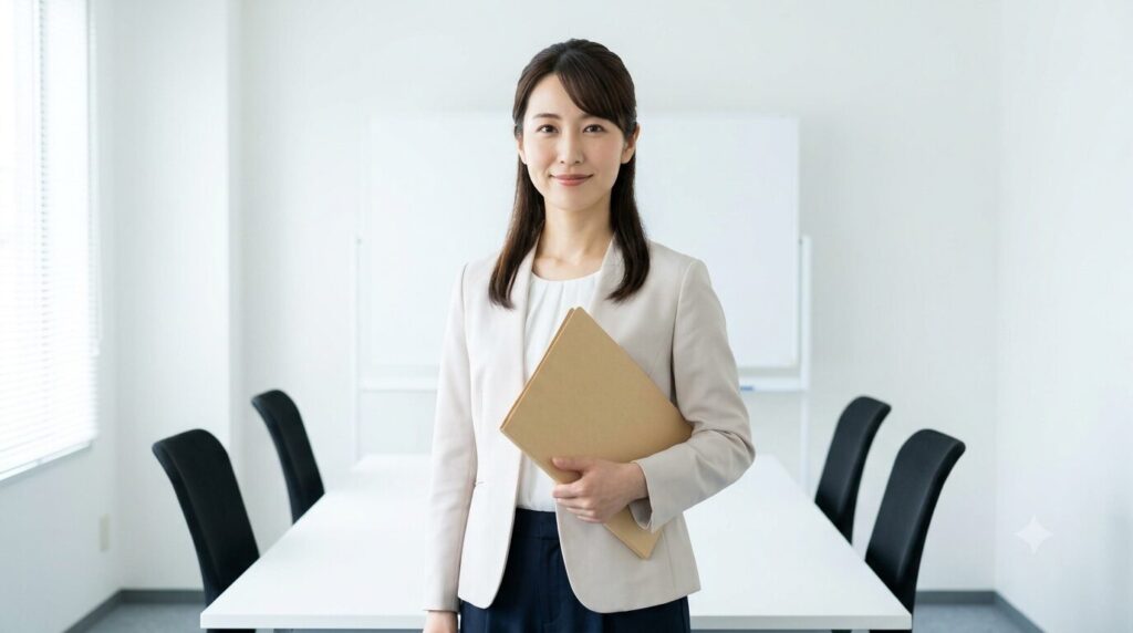 介護現場の経験を活かし、資格なしでオフィスワークや相談業務に挑戦する女性