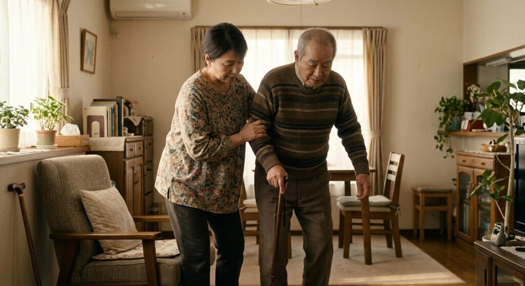 在宅介護で親の歩行や立ち上がり介助を日常的に行う家族
